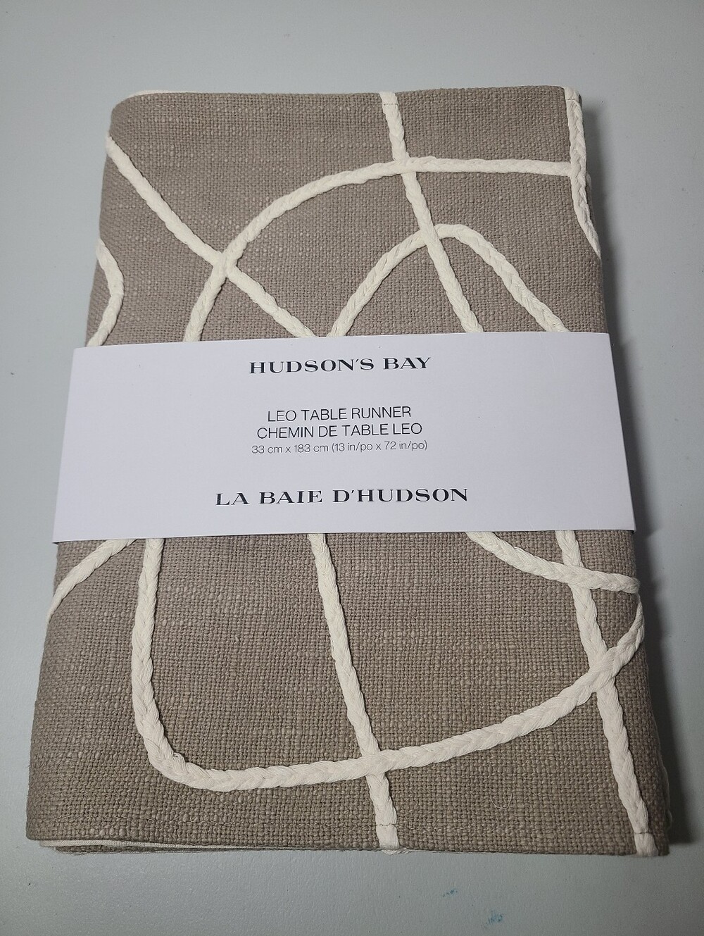 Hudson's Bay Leo Table Runner - Taupe with Cream Rope Design